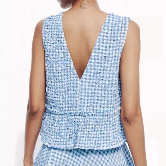 Zara Gingham Top - Light Blue - - Picture 4 of 8